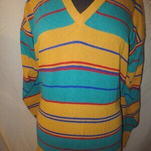 Vtg 1980's Bill Haire Women's 100% Cashmere Multi Color V Neck Sweater Large NWT